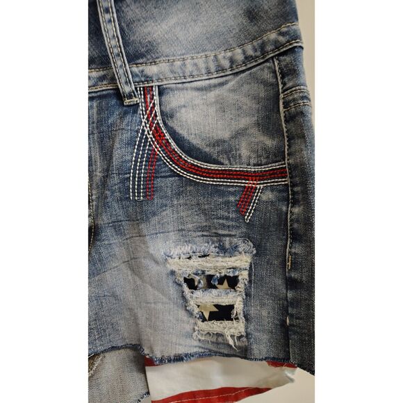 American Flag Women's Medium Denim Distressed High Waist Jean Shorts - Picture 5 of 7